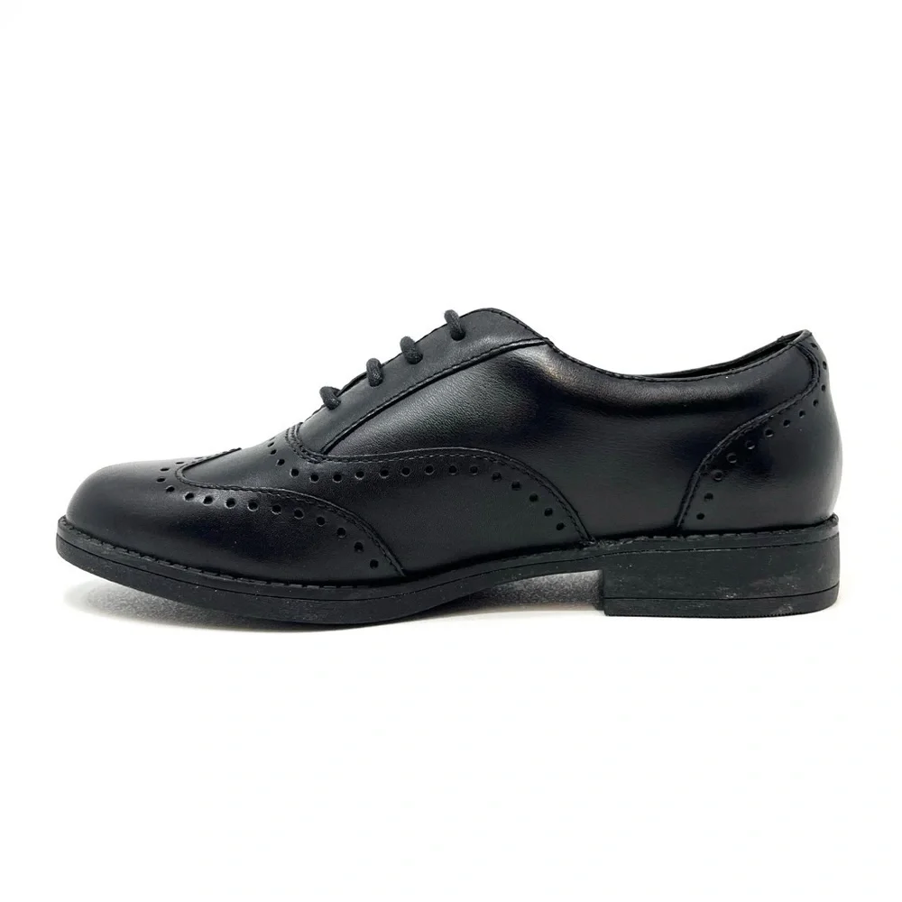 Clarks Shoes Wingtip Sami Fizz Junior Girls Black Leather Dress Size 1.5 New